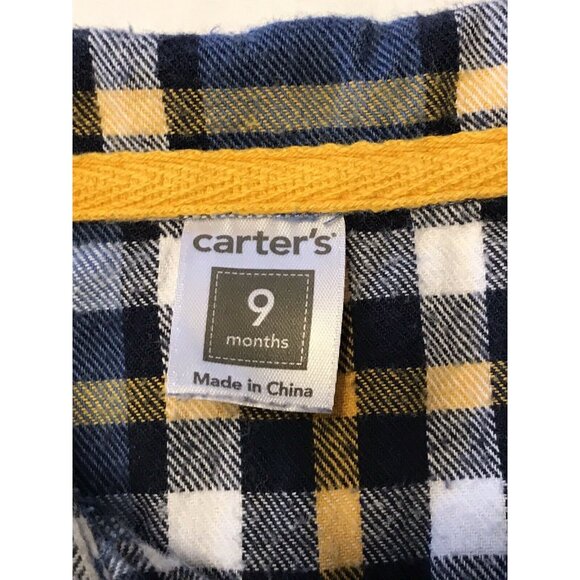 Carters Infant Boy's Size 9 Month Romper Long Sleeve Plaid Blue Yellow Preowned - Picture 5 of 7